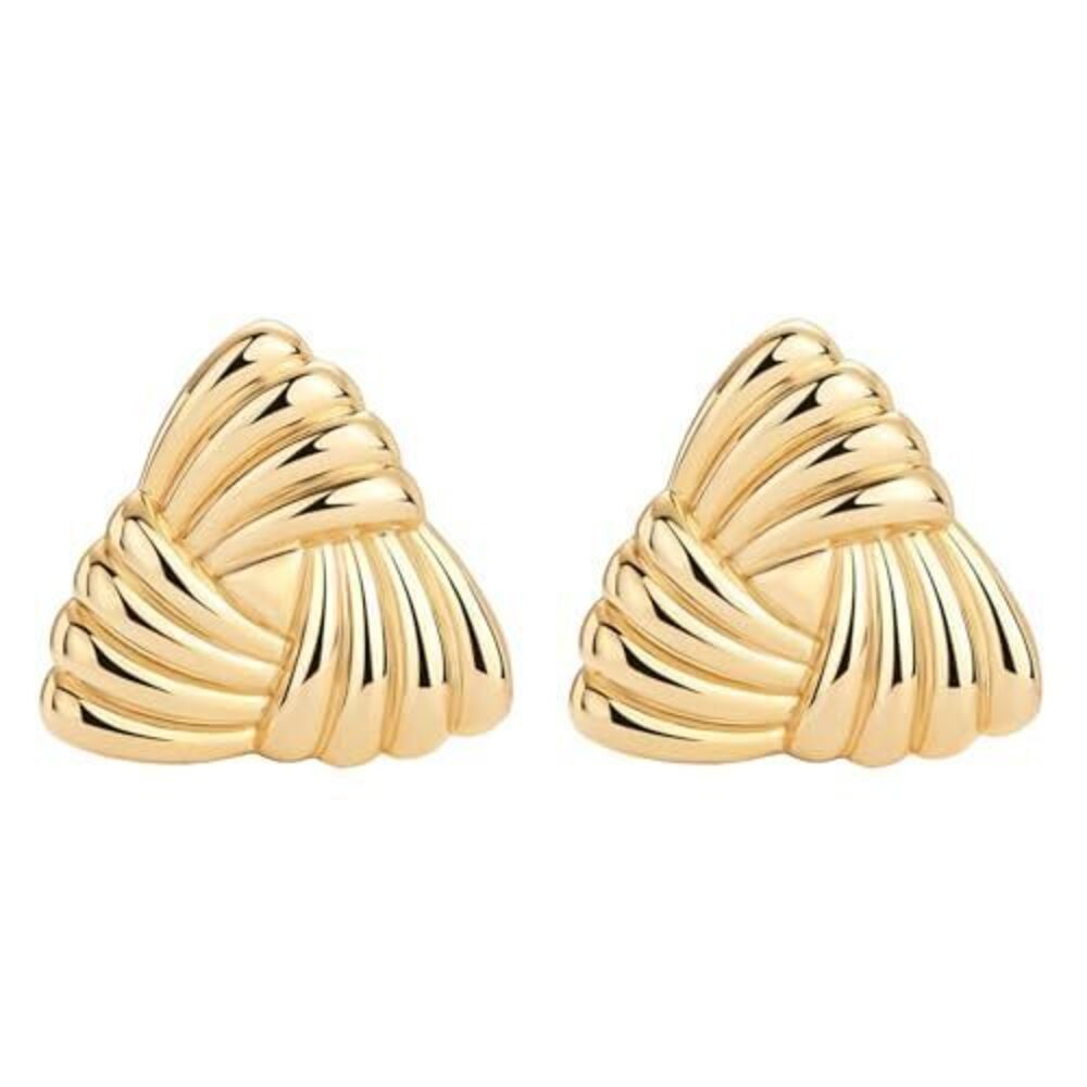 7918 14K Gold Plated Chunky Vintage Earrings - Geometric Triangle Knot Drop